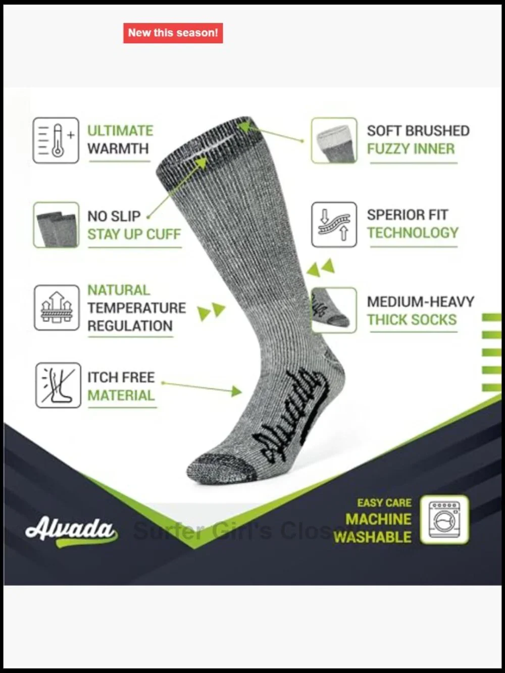 Merino Wool Crew Socks Thermal Warm Socks for Winter Work Hiking Running 3 Pairs